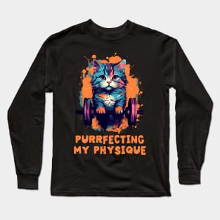 Gym, Workout or Fitness Gift Funny Cat in a Gym Long Sleeve T-Shirt